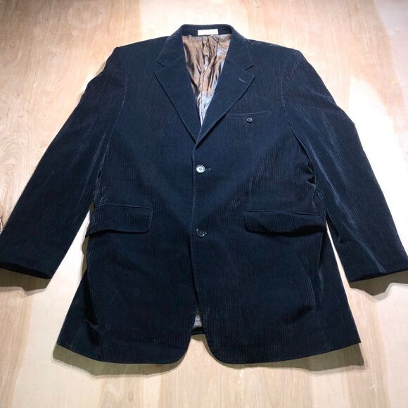 Haupt Black Velour‎ Striped Two Button Fully Lined Vent Blazer Sportcoat 42L - Picture 1 of 7